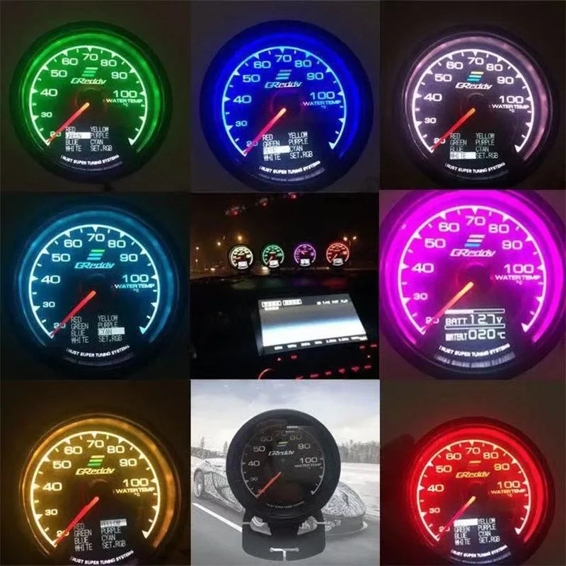 Greddi Boost Gauge 62Mm 2.5 Inch 7 Colors LCD Display Turbo Oil Pressure RPM Water Temp Tachometer Racing Meter with Sensor