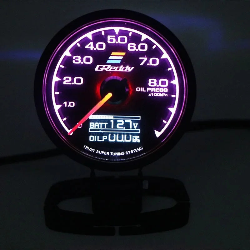 Greddi Boost Gauge 62Mm 2.5 Inch 7 Colors LCD Display Turbo Oil Pressure RPM Water Temp Tachometer Racing Meter with Sensor