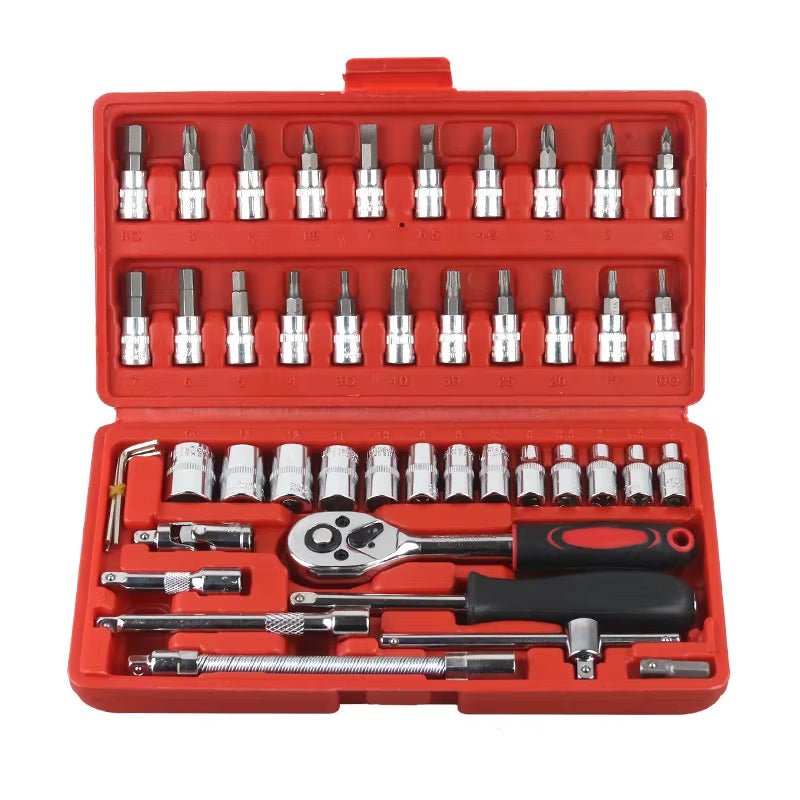 46Pcs Car Repair Tool Kit Ratchet Torque Wrench Spanner Screwdriver Socket Set Combo Tools Kit Bicycle Auto Repairing Tool Mech