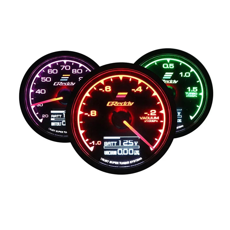 Greddi Boost Gauge 62Mm 2.5 Inch 7 Colors LCD Display Turbo Oil Pressure RPM Water Temp Tachometer Racing Meter with Sensor